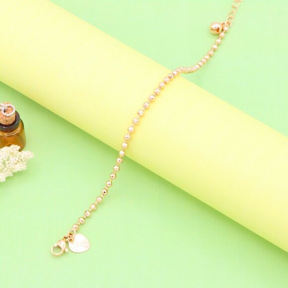 "Elegant Rose Gold Ball Chain Anklet in High Quality Brass Finish, XPAL1044 - Picture 5 of 13